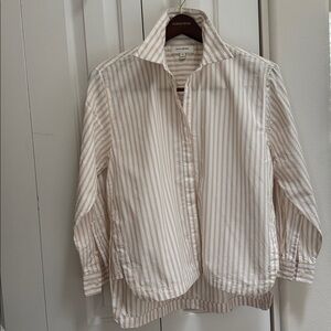 BANANA REPUBLIC OVERSIZED 100% COTTON SHIRT Tan Stripe Lagenlook XS or SM 762825